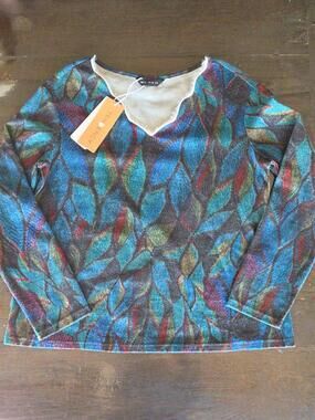 (M) NWT Tendency Colorful Patterned Casual Multicolor Leaf Boho Ecclectic Soft